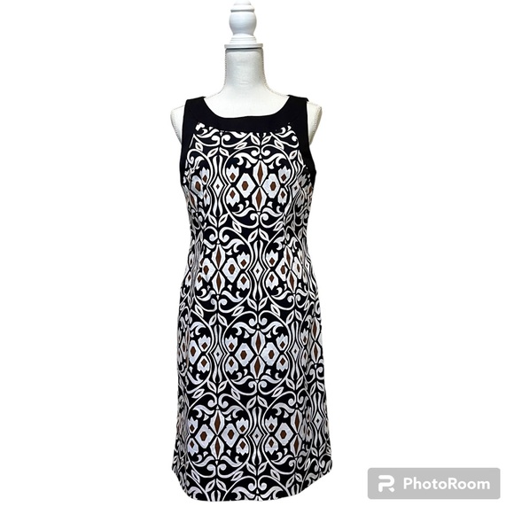 Talbots Stretch Sleeveless Patterned Dress - Black White Brown - Picture 1 of 12